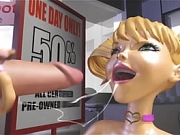 3DGSPOT - Blonde Teen Deepthroats And Gags A Huge Cock In A Dildo Shop! 3D ANIMATION!